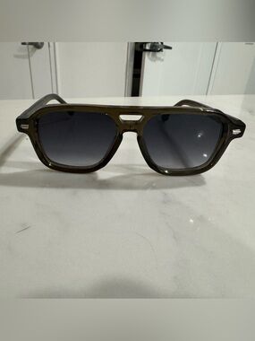 Rendel Paris - Olive Green Square Sunglasses with Smoke Lenses. Aviator style